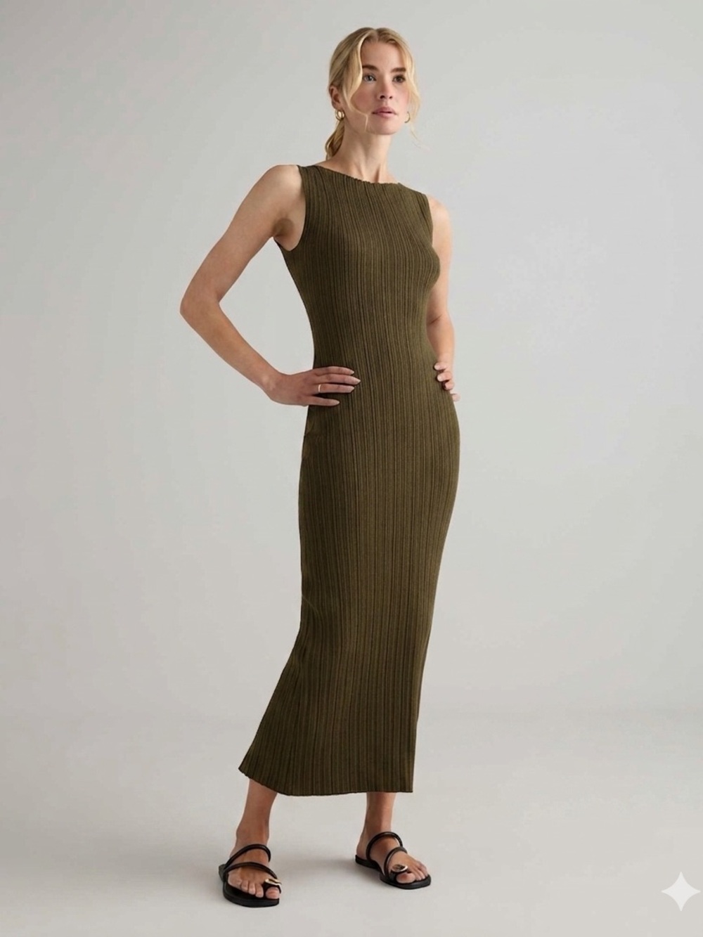 Quince Cotton Cashmere Ribbed Sleeveless Midi Dress Size L EUC